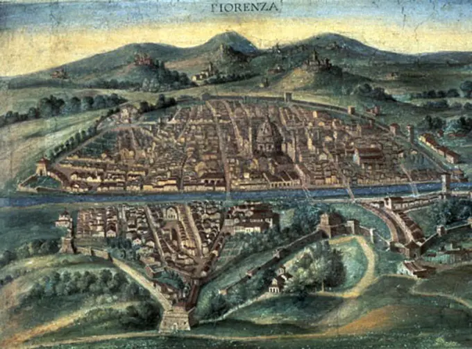 Map of Florence - anonymous 15th century Italian map. Gallery of Maps, Vatican Museum