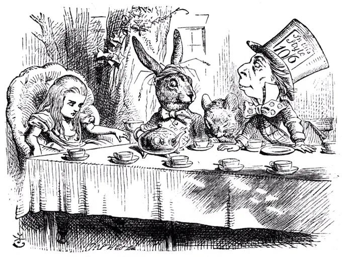 The Mad Hatter's Tea Party, From Alice's Adventures in Wonderland by Lewis Carroll (London, 1865), Illustration by John Tenniel (1820-1914/English)