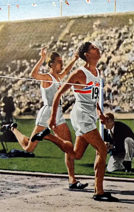 Photograph of Tommy Hampson (1907-1965) winning the 800 meter race at the 1932 Olympic games. Tommy broke the world record and became the first man to run 800 metres in less than 1 minute 50 seconds. 