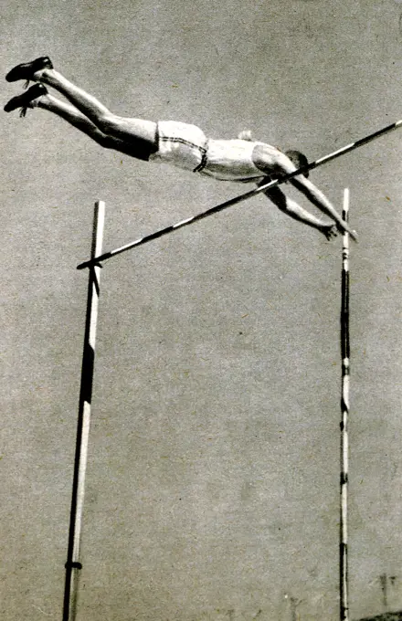 Photograph of William Waring 'Bill' Miller (1912 - 2008) gold medallist in the 1932 Olympic Pole Vaulting. Miller set a personal best to win vaulting 4.31 meters. 