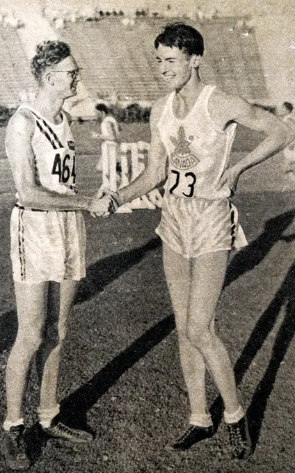 Photograph of Duncan McNaughton (1910 - 1998) (right) and Bob Van Osdel (1910 - (1987) (left) during the 1932 Olympic games. Duncan won the gold medal in the High jump while Bob took silver. 