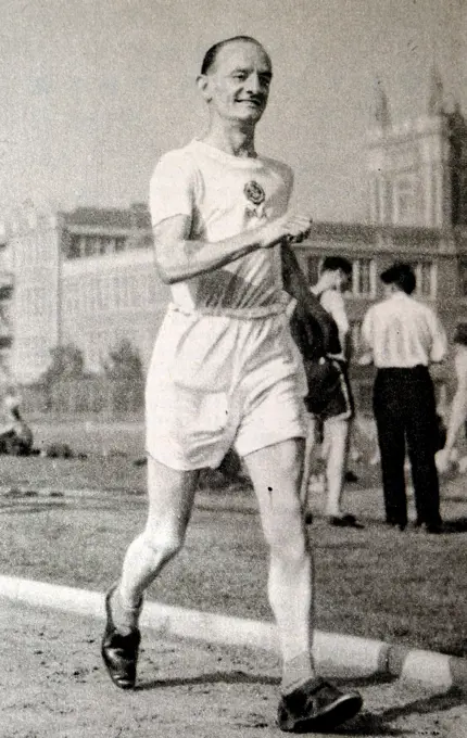 Photograph of Thomas William Green (1894 - 1975) a British race walker during the 1932 Olympic games. Tom won a gold medal in the first ever men's 50km walk.