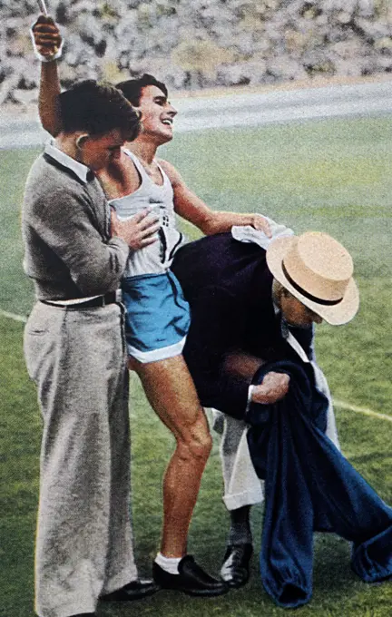 Photograph of Juan Carlos Zabala (1911 - 1983) from Argentina during the Marathon at the 1932 Olympic games. Juan won taking gold for Argentina. 