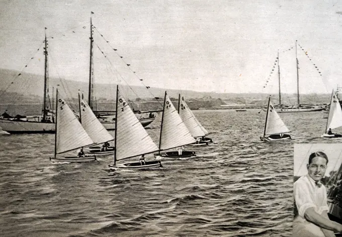 Photograph of the S Class sailing and Edgar Behr at the 1932 Olympic games. 