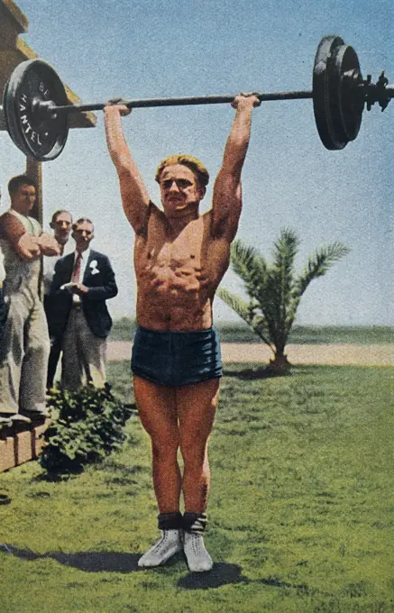 Photograph of Rudolf Ismayr (1908 - 1998) at the 1932 Olympic games. Rudolf took gold for Germany in the 75kg class. 