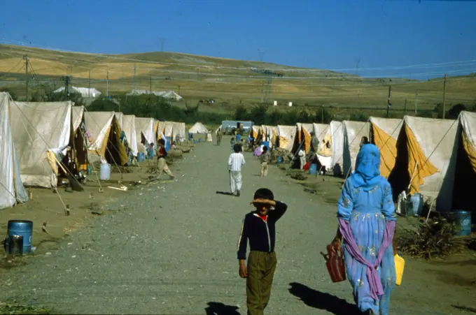 Iraqi refugees in Turkey during the Iran-Iraq War, 1988. This armed conflict between Iran and Iraq, began on 22 September 1980, when Iraq invaded Iran, and ended on 20 August 1988, when Iran accepted the UN-brokered ceasefire.