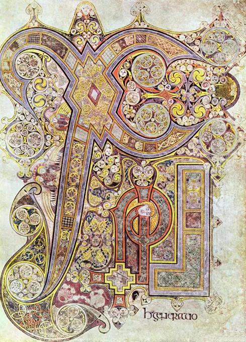 Monogram page from The Book of Kells Christi Auteum Generatio 6th century manuscript of the Four Gospels