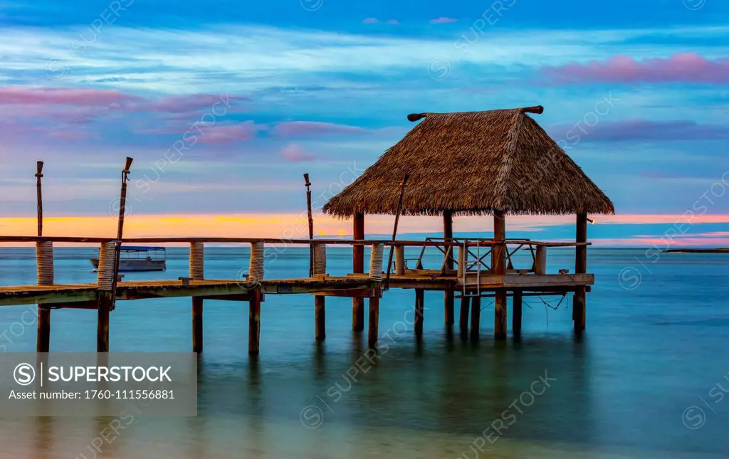 Pier off Malolo Island in the South Pacific at sunrise; Malolo Island, Fiji