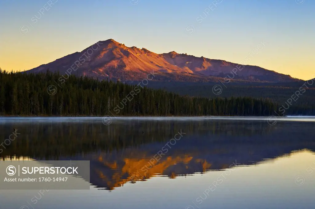 Oregon, Cascade Mountains, Summit Lake and Diamond Peak, Sunrise light.