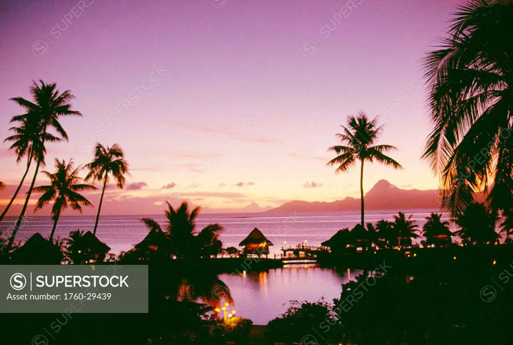 French Polynesia, Tahiti, Papeete, Hotel Tahiti Beachcomber at twilight