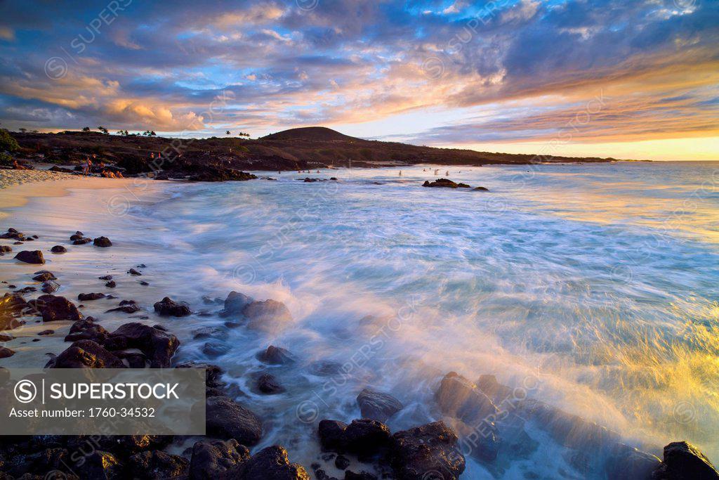 Kua Bay Beach park at sunset; Big Island, Hawaii, United States of America  - SuperStock