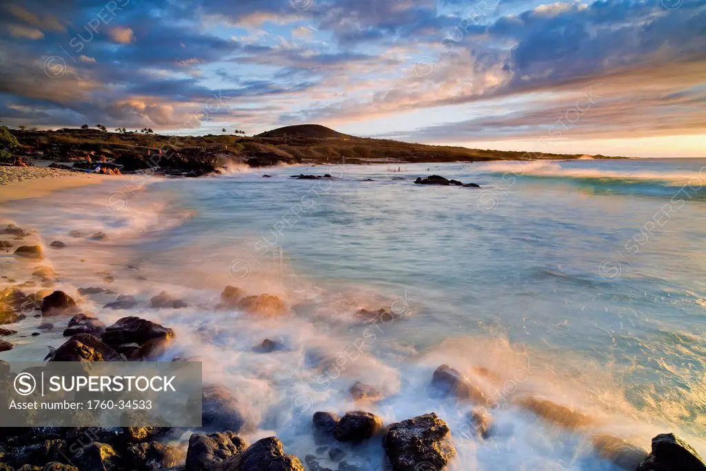 Kua Bay Beach park at sunset; Big Island, Hawaii, United States of America  - SuperStock