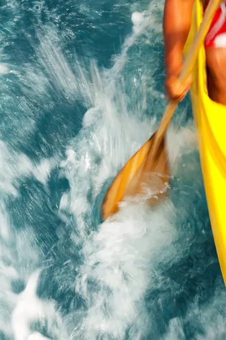 Tahiti, View of traveling Outrigger Canoe.