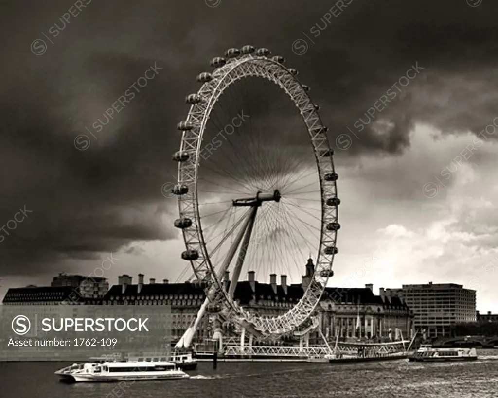 Ferris wheel at a riverbank, London Eye, London, England