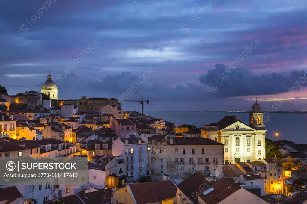 Alfama district at night, Lisbon, Portugal