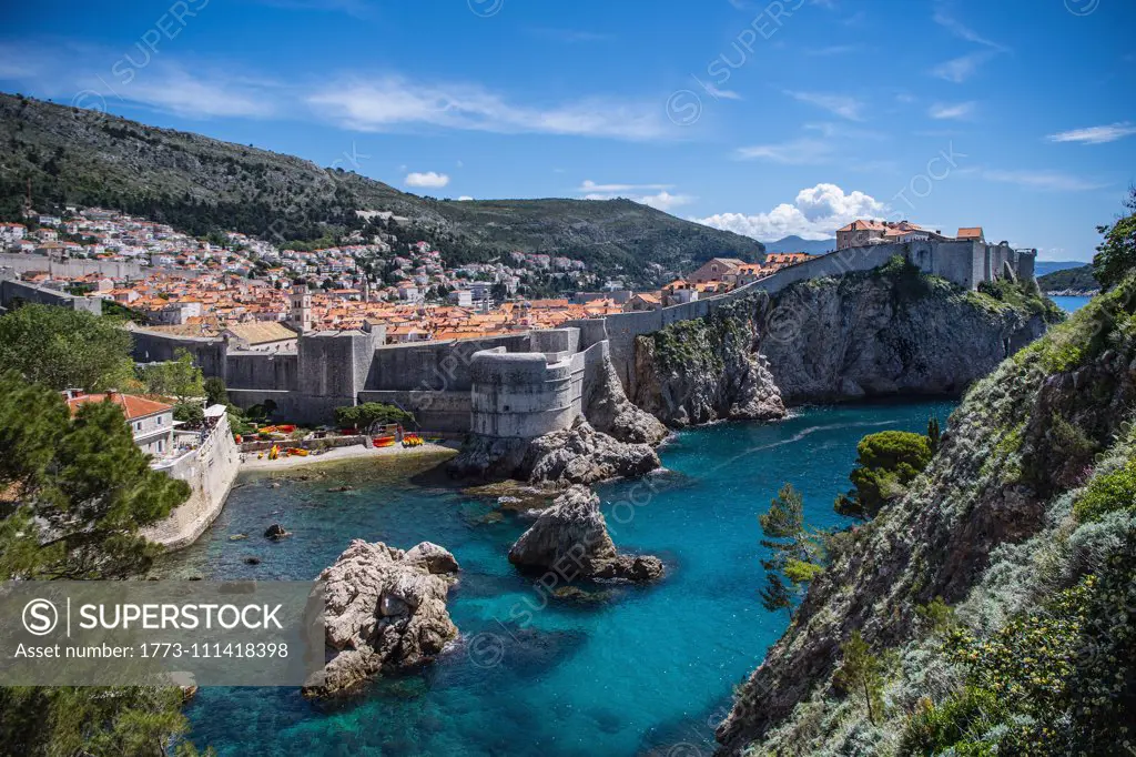 Scenic view of old town Dubrovnik by the Dalmatian Sea, Dubrovnik, Dubrovacko-Neretvanska, Croatia