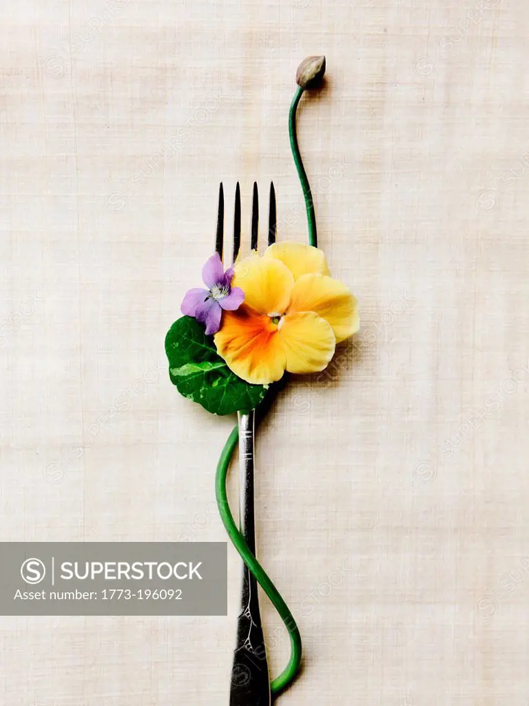 Edible flowers and fork