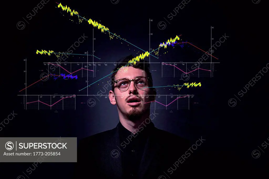 Man thinking of solution for mathematical equation