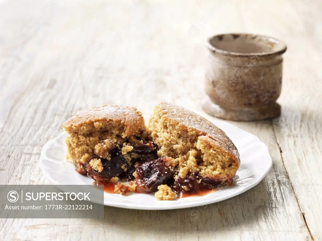 Plum and ginger sponge pudding dessert