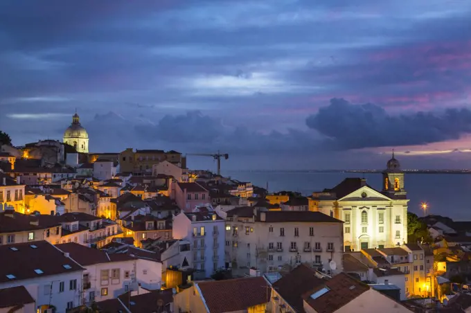 Alfama district at night, Lisbon, Portugal