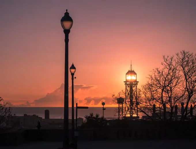 Sunset at port, Barcelona, Spain