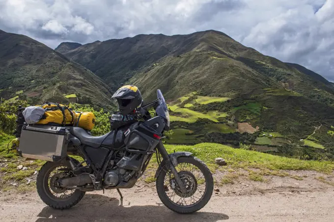 Touring motorbike in the mountains of Peru, Tarma, Junin, Peru, South America