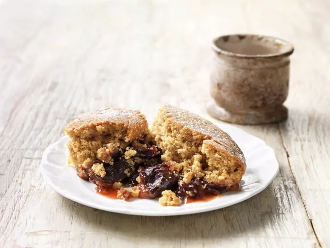 Plum and ginger sponge pudding dessert