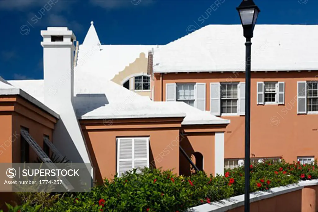 Bermuda Architecture, Buildings with Pastel Colored Walls and White Lemestone Roofs; Hamilton, Bermuda