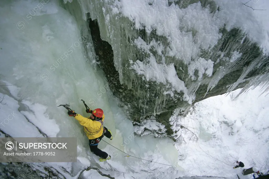 Ken Pease ice climbing in Grafton Notch State Park, Maine