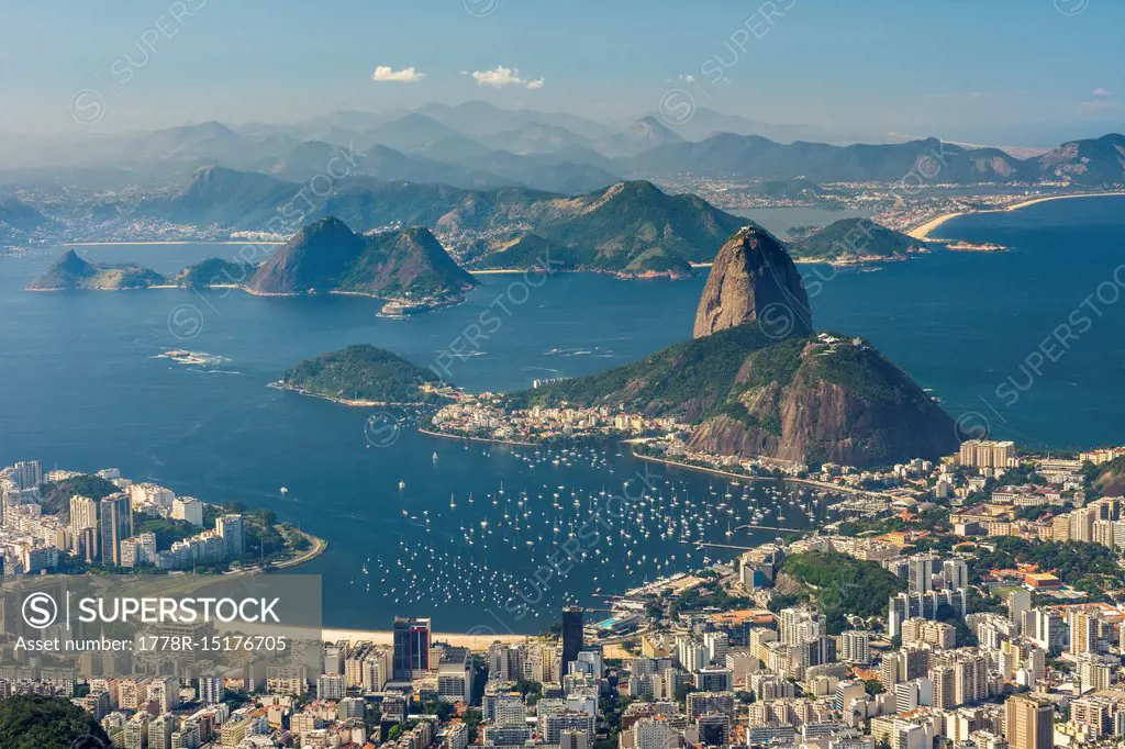 Pao de Acucar mountain seen from Cristo Redentor statue on top of Morro do Corcovado, Rio de Janeiro, Brazil