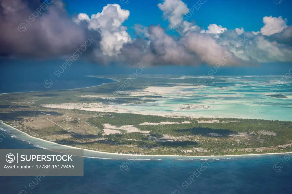 Aerial view of Kiribati Atoll on Christmas Island, Kiribati