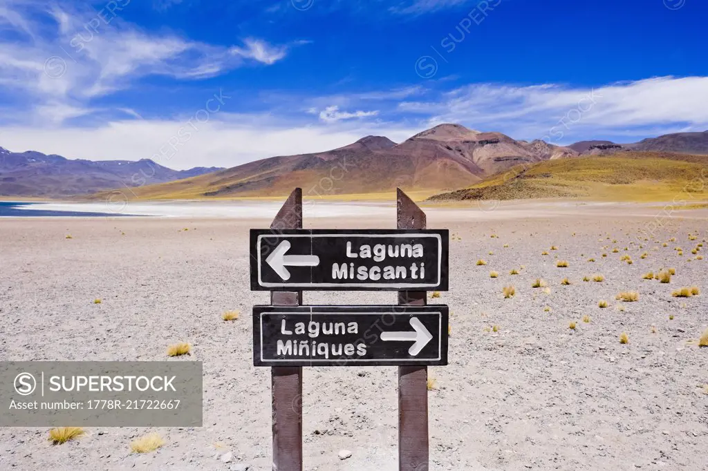 Sign for Lagunas Miscanti and Miniques in the Atacama Desert, Chile