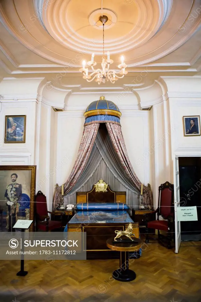 Emporer Haile Selassie's bedroom, inside Haile Selassie's Grand Palace, a former University and locally known as Gannata Leul Palace; Addis Ababa, Eth...