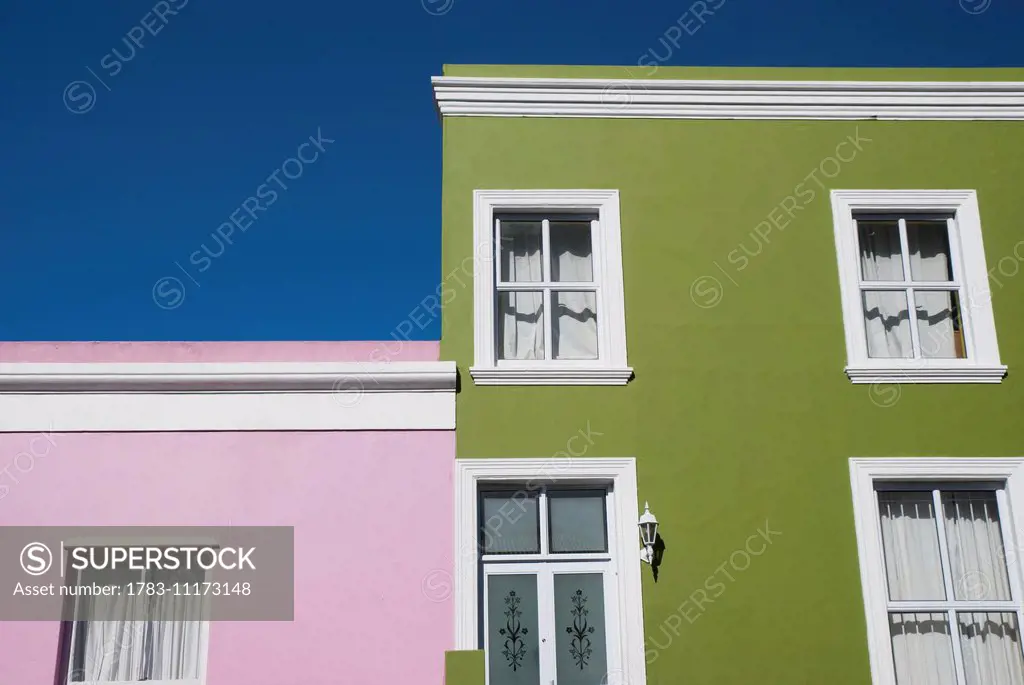 Bright, multi-hued houses on Wale Street; Cape Town, South Africa