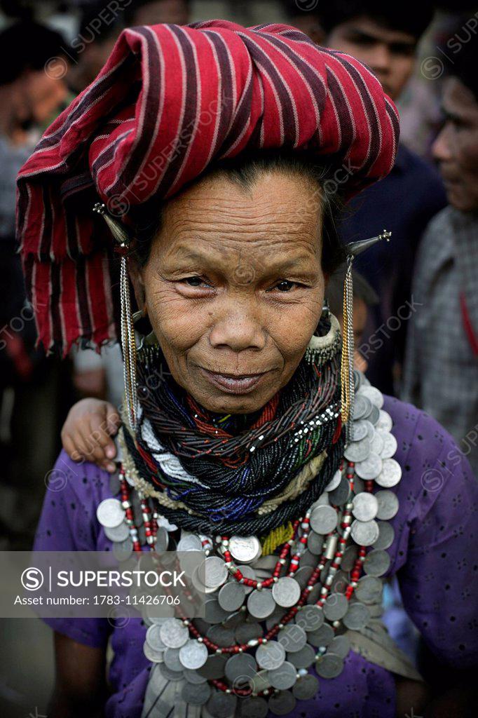 Bru Tribe / Tribal Elder Woman Wearing Traditional Bead And Indian Rupee  Coin Jewelry, Naisingpara Refugee Camp, Tripura, North East States, India  Pic - SuperStock