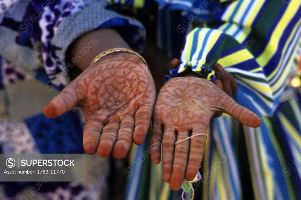 Henna patterns on hands, Siwa Oasis, Egypt.