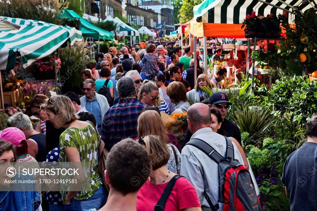 Busy Columbia Road Flower Market; London, England