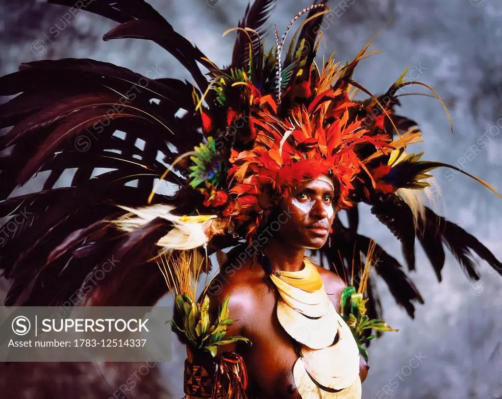 A chimbu woman in traditional headdress, Goroka Show; Goroka, Eastern Highlands, Papua New Guinea