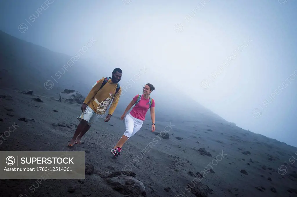 Walking around the rim of Yasur Volcano; Tanna Island, Vanuatu