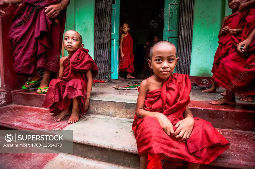 Young monks at Myanmar Monastery; Yangoon, Myanmar