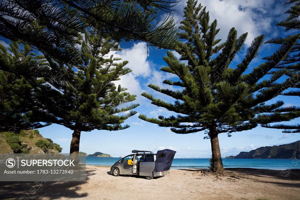 Beachfront camping in Matauri Bay; Northland, New Zealand