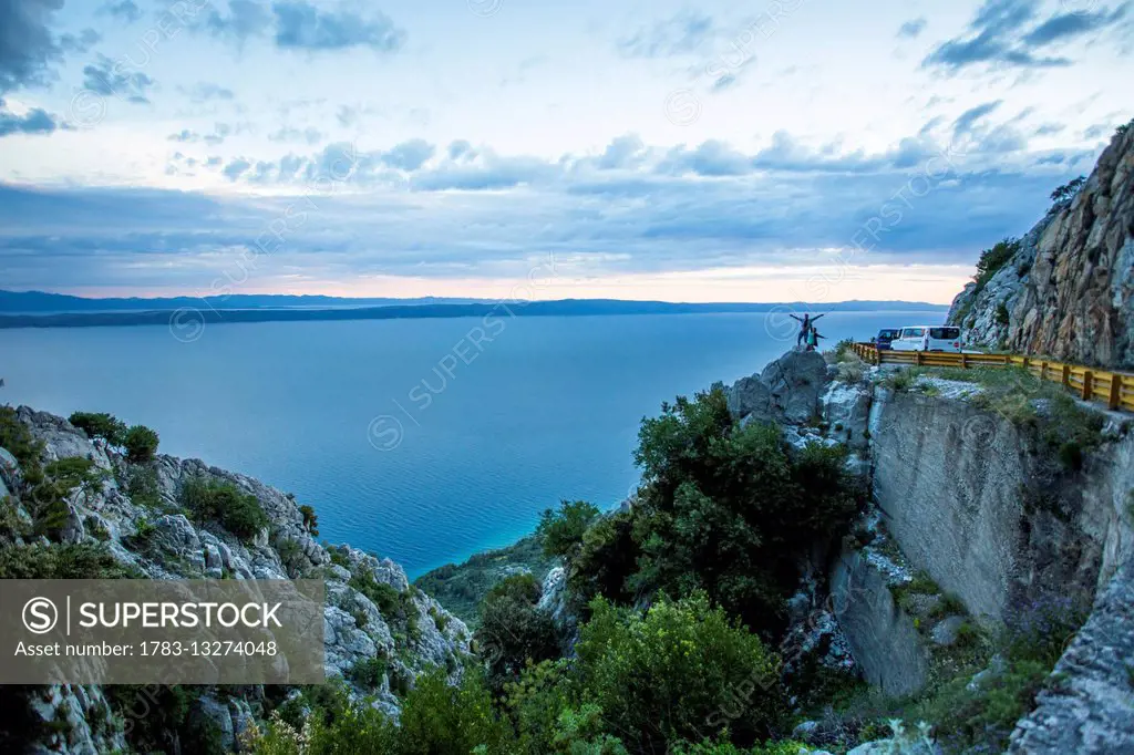 The stunning high altitude cliffside roads along the coastline of Croatia; Podgora, Croatia