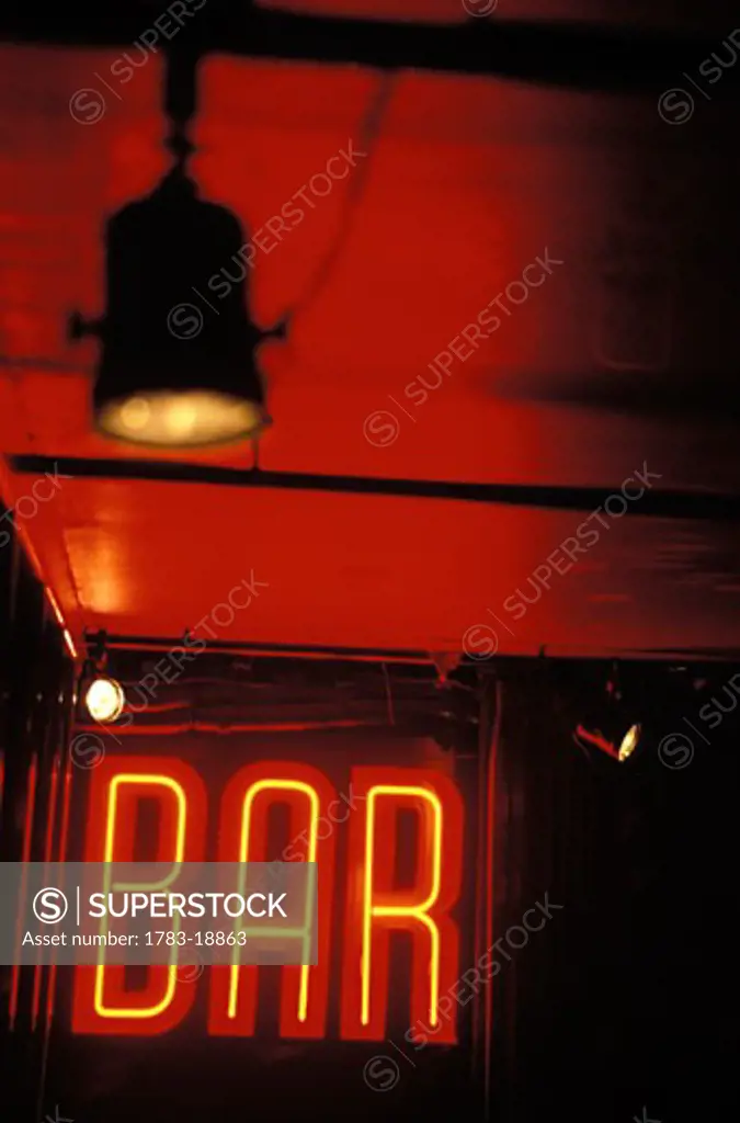 Red neon bar sign, Close Up, Amsterdam, Netherlands