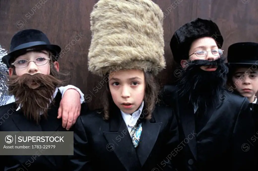 Hassidic Jewish children at Purim Festival, Stamford Hill, London, England.