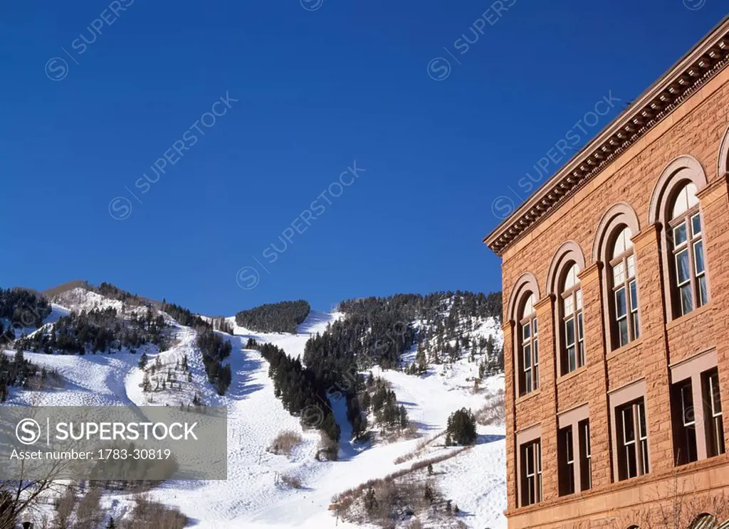 Aspen mountain and old building, Aspen, Colorado, USA