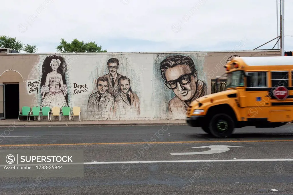 Buddy Holly Mural, Lubbock, Texas, Usa