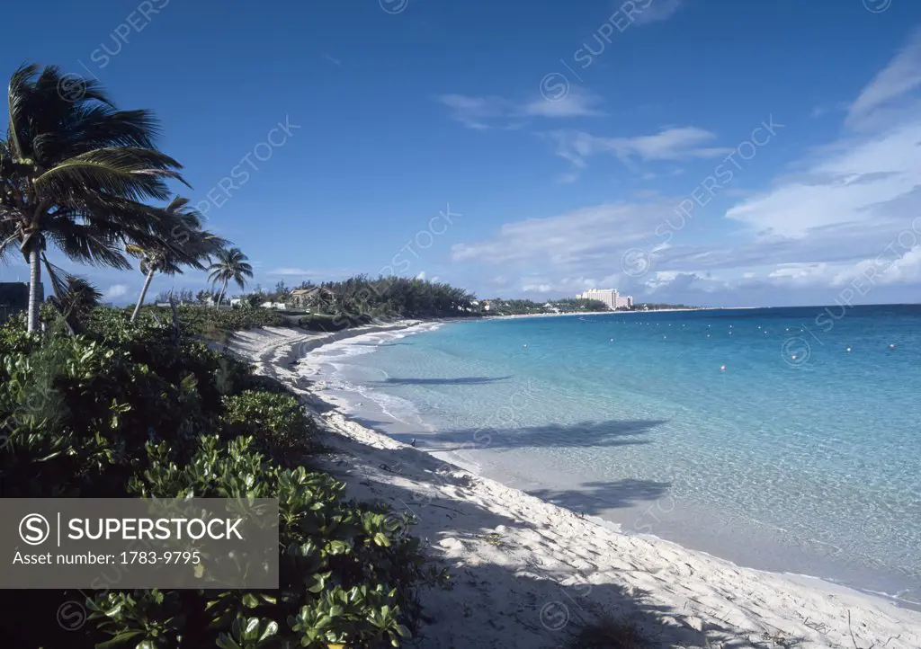 Looking along Cabbage Beach, Paradise Island, Nassau, Paradise Island, Bahamas.