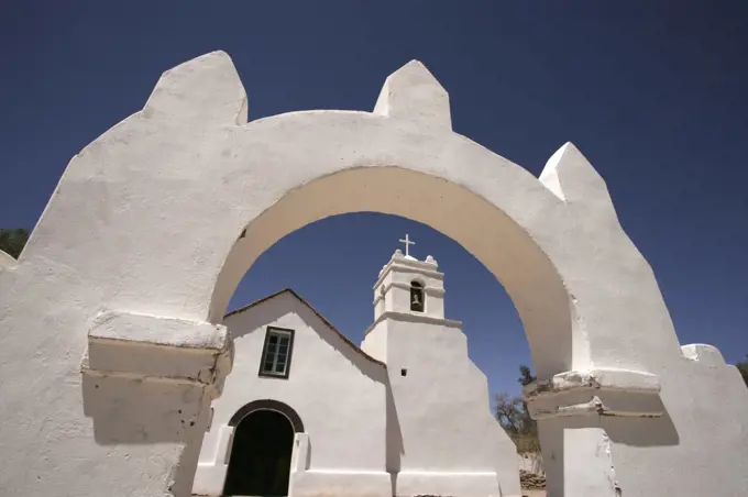 Arch and church in Chile., Church in San Pedro de Atacama, Chile.