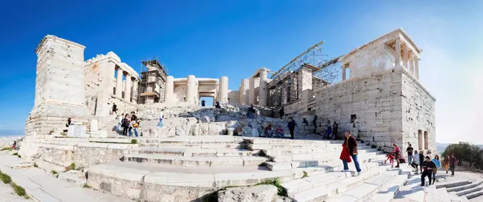 Panorama of the entrance to the Acropolis; Athens, Greece