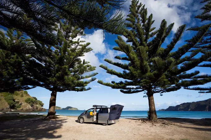 Beachfront camping in Matauri Bay; Northland, New Zealand